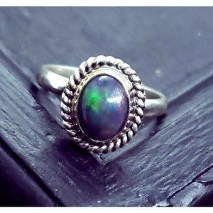 Black Opal Sterling silver Crystal Ring Handmade jewelry